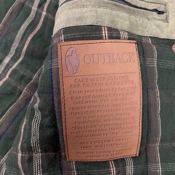 Outback Trading Company Sawbuck Oilskin Vest Men's XL Olive Green Waxed Canvas - Picture 9 of 14